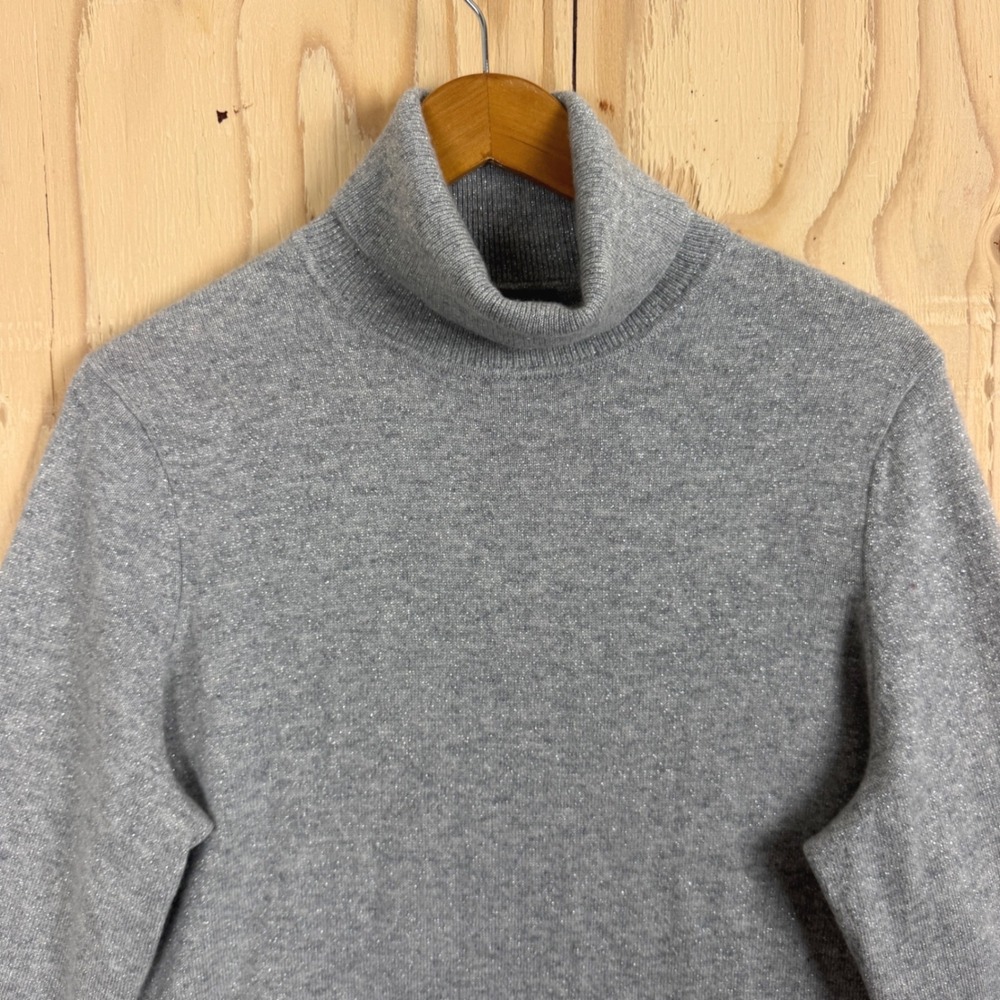 Talbots Turtleneck Sweater Womens XL Gray Cashmere Blend Silver Metallic Knit